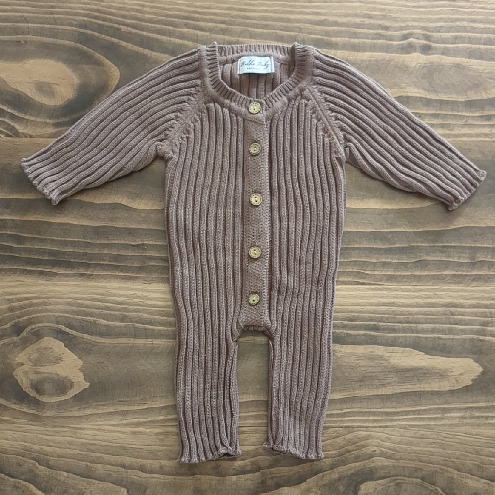 Brown Ribbed Knit Baby One Piece